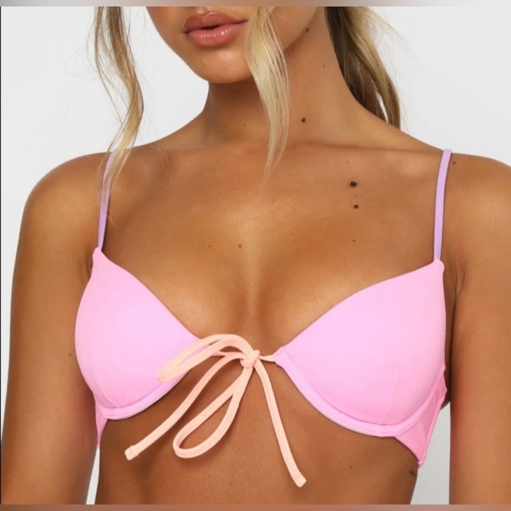 White Fox Tie Front Bikini Top
